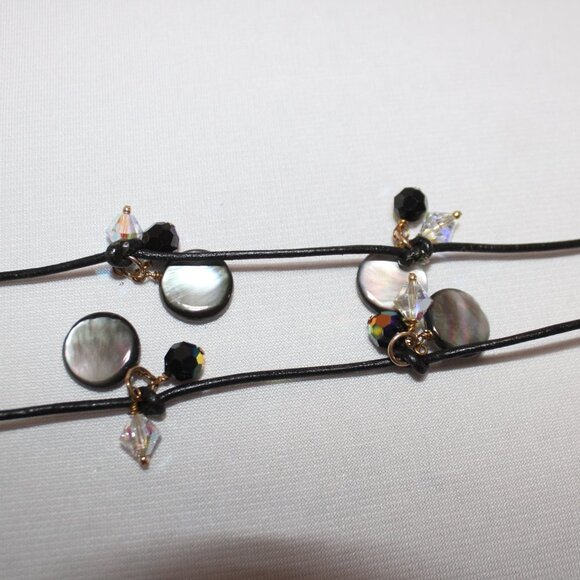 Mother of Pearl Blister Pearl with Sun Center and Leather Cord with Crystals - Picture 11 of 11